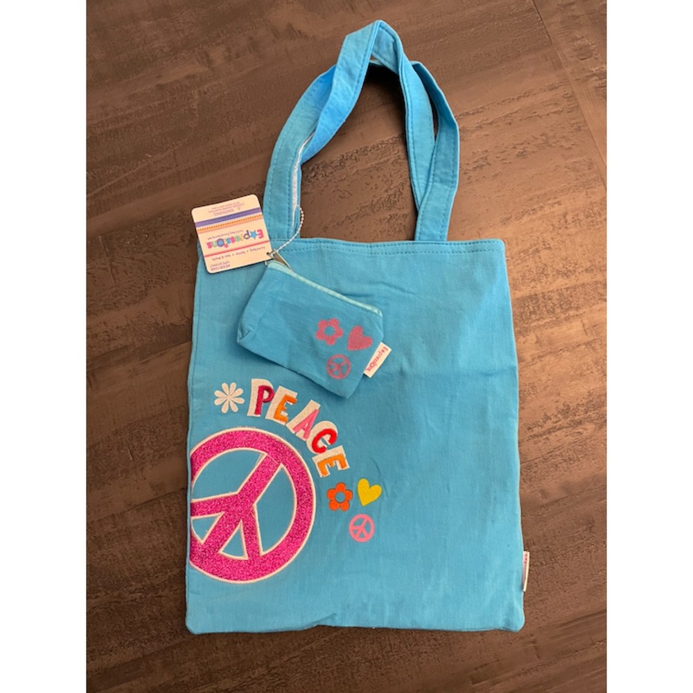Mini Tote with Pouch-Embroidered and Glitter-Peace